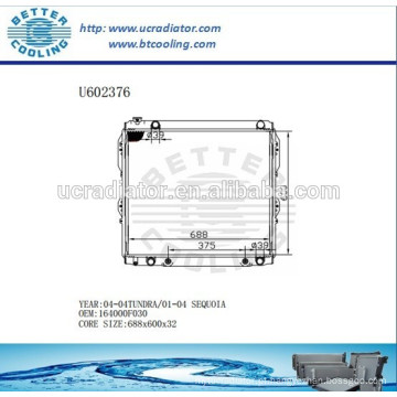 Radiador para TOYOTA 164000F030 TUNDRA 04- Fabricante e venda direta